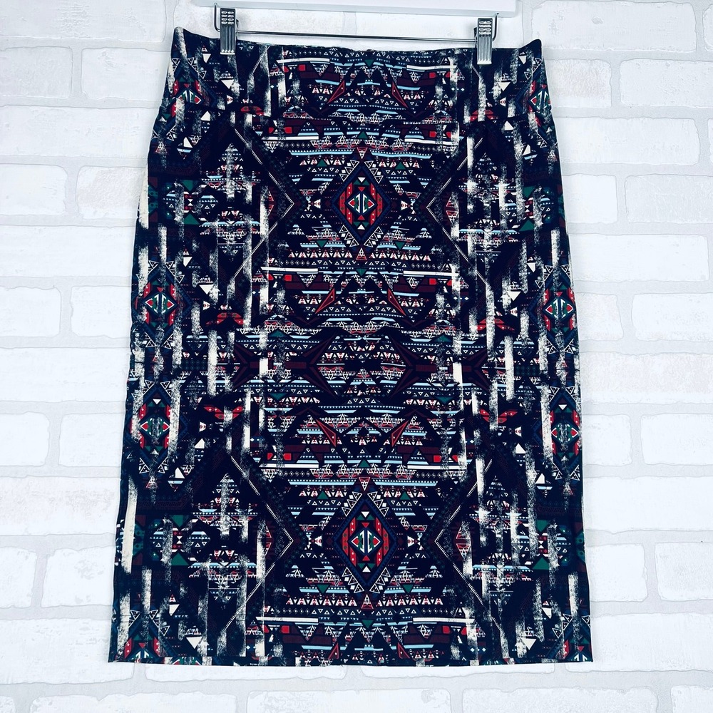 Womens Geometric Aztec Print Pencil Skirt Navy Red Tribal Pattern Bodycon Skirt‎